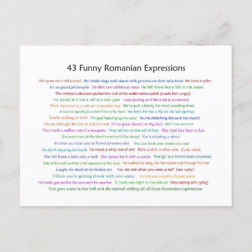 43 Funny Romanian Expressions Conversation Piece  Postcard