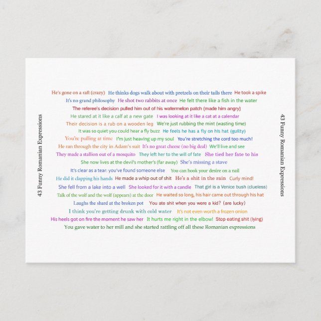 43 Funny Romanian Expressions Conversation Piece  Postcard (Front)