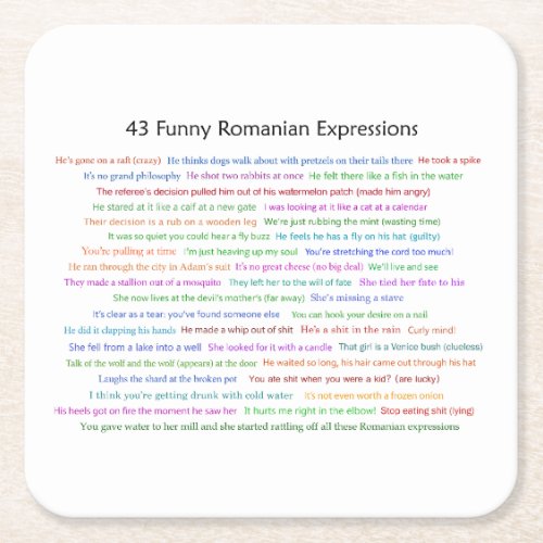 43 Funny Romanian Expressions Conversation Piece  Square Paper Coaster