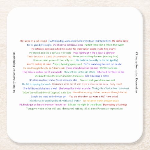 43 Funny Romanian Expressions Conversation Piece  Square Paper Coaster