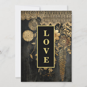 *~ 43 QR RSVP AR26 Gold Lace LOVE Luxury Wedding  Invitation