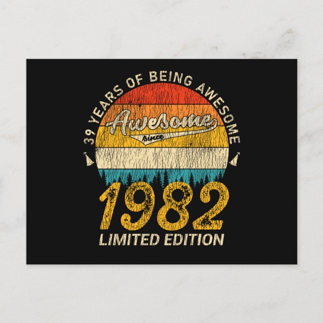 43 Year Old 1982 Retro Awesome 43rd Birthday Gift Postcard (Front)