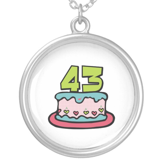 43 Year Old Birthday Cake Silver Plated Necklace (Front)