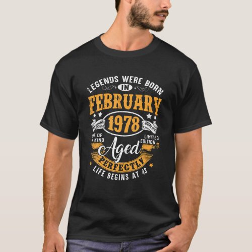 43 Years Old Gifts Vintage February 1978 43rd Birt T_Shirt