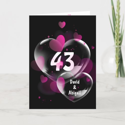 43rd Anniversary Heart Bubbles on Black  Card