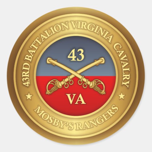 43rd Battalion Virginia Cavalry Mosbys Rangers Classic Round Sticker