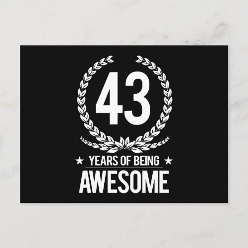 43rd Birthday 43 Years Of Being Awesome Postcard