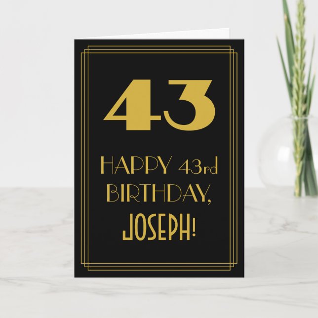 43rd Birthday ~ Art Deco Inspired Look "43" & Name Card (Front)