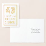[ Thumbnail: 43rd Birthday - Art Deco Inspired Look "43" & Name Foil Card ]