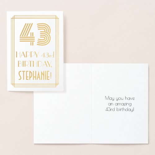 43rd Birthday _ Art Deco Inspired Look 43  Name Foil Card