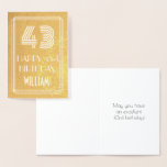 [ Thumbnail: 43rd Birthday – Art Deco Inspired Look "43" + Name Foil Card ]