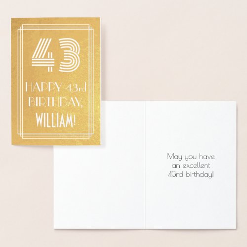 43rd Birthday  Art Deco Inspired Look 43  Name Foil Card