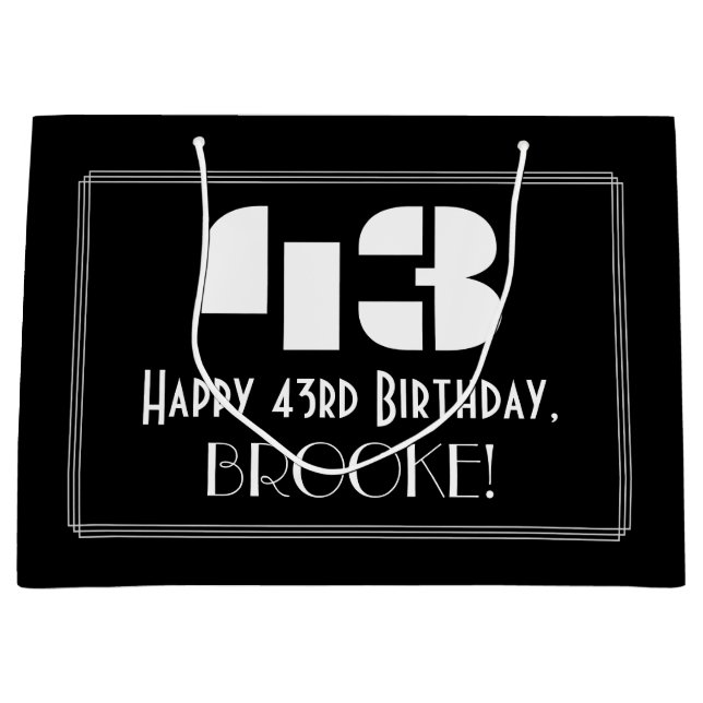 43rd Birthday ~ Art Deco Inspired Look "43" + Name Large Gift Bag (Front)
