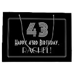 [ Thumbnail: 43rd Birthday — Art Deco Inspired Look "43" & Name Gift Bag ]