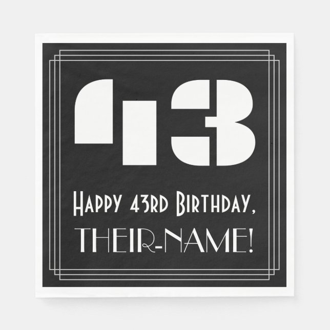 43rd Birthday: Art Deco Inspired Look "43" + Name Napkins (Front)