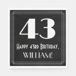 [ Thumbnail: 43rd Birthday ~ Art Deco Inspired Look "43", Name Napkins ]