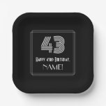 [ Thumbnail: 43rd Birthday — Art Deco Inspired Look “43” + Name Paper Plates ]