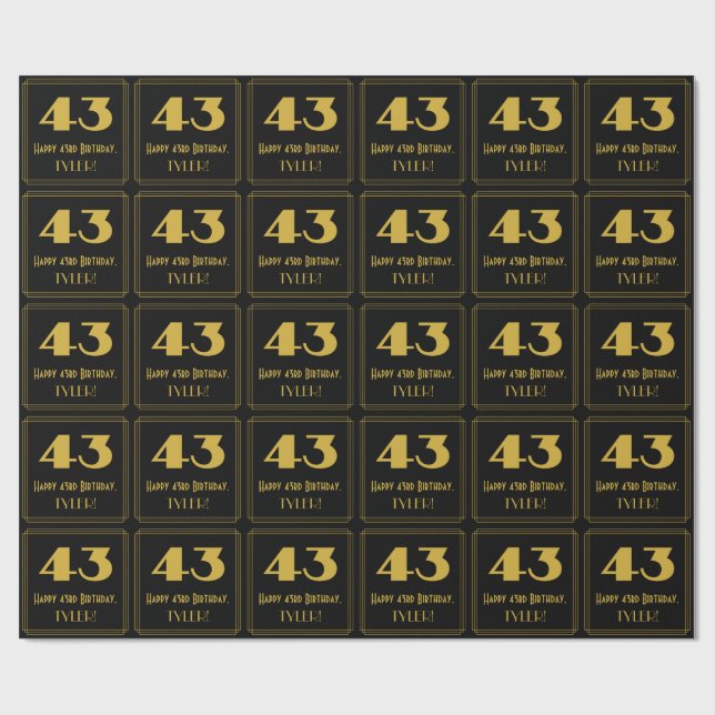 43rd Birthday – Art Deco Inspired Look "43" & Name Wrapping Paper (Flat)