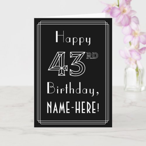 43rd Birthday Art Deco Style  43  Custom Name Card