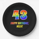 [ Thumbnail: 43rd Birthday: Bold, Fun, Simple, Rainbow 43 Paper Plates ]