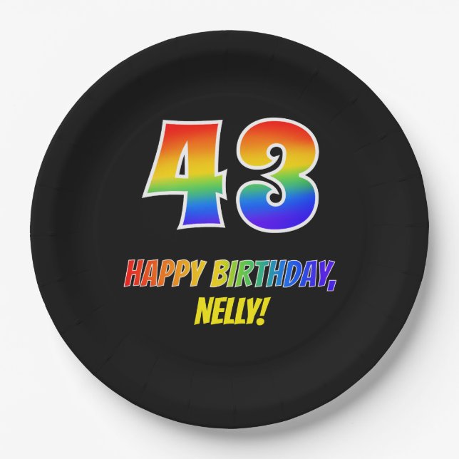43rd Birthday: Bold, Fun, Simple, Rainbow 43 Paper Plates (Front)