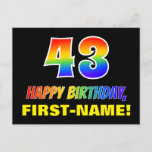 [ Thumbnail: 43rd Birthday: Bold, Fun, Simple, Rainbow 43 Postcard ]