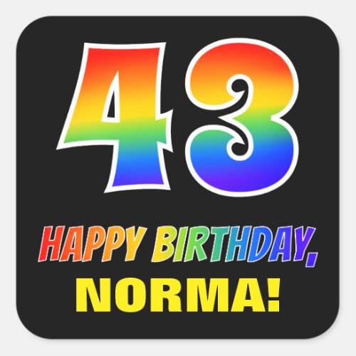 43rd Birthday Bold Fun Simple Rainbow 43 Square Sticker