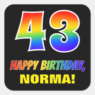 43rd Birthday: Bold, Fun, Simple, Rainbow 43 Square Sticker