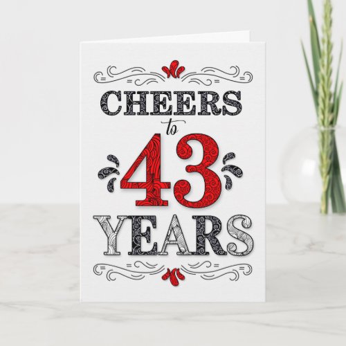 43rd Birthday Cheers in Red White Black Pattern Card