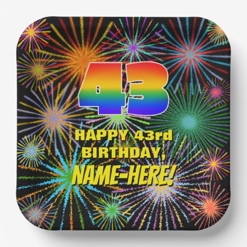 43rd Birthday Colorful Fun Celebratory Fireworks Paper Plates