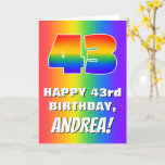 [ Thumbnail: 43rd Birthday: Colorful, Fun Rainbow Pattern # 43 Card ]
