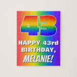 [ Thumbnail: 43rd Birthday: Colorful, Fun Rainbow Pattern # 43 Jigsaw Puzzle ]