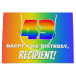 [ Thumbnail: 43rd Birthday: Colorful, Fun Rainbow Pattern # 43 Gift Bag ]