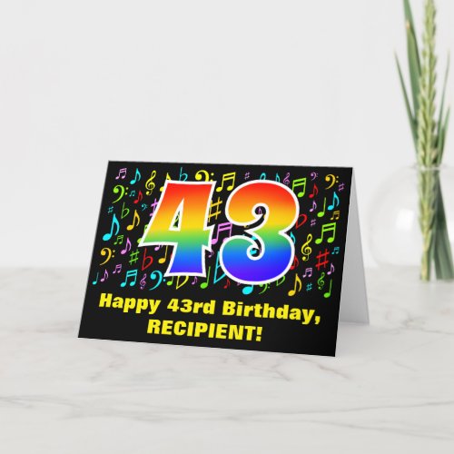 43rd Birthday Colorful Music Symbols  Rainbow 43 Card
