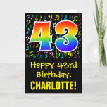 [ Thumbnail: 43rd Birthday: Colorful Music Symbols + Rainbow 43 Card ]