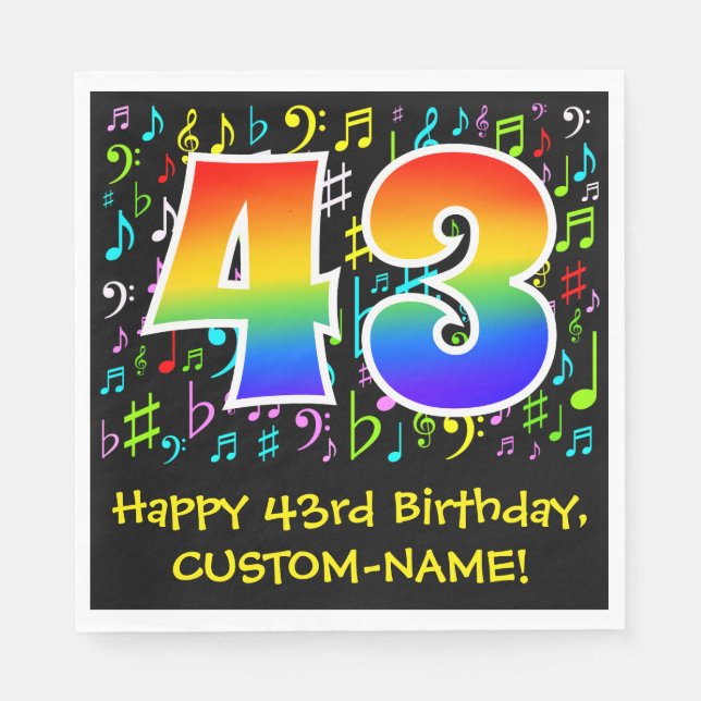 43rd Birthday - Colorful Music Symbols, Rainbow 43 Napkins (Front)