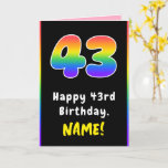 [ Thumbnail: 43rd Birthday: Colorful Rainbow # 43, Custom Name Card ]