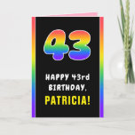[ Thumbnail: 43rd Birthday: Colorful Rainbow # 43, Custom Name Card ]