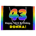 [ Thumbnail: 43rd Birthday: Colorful Rainbow # 43, Custom Name Gift Bag ]