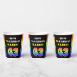 [ Thumbnail: 43rd Birthday: Colorful Rainbow # 43, Custom Name Paper Cups ]