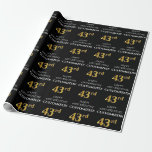 [ Thumbnail: 43rd Birthday: Elegant, Black, Faux Gold Look Wrapping Paper ]