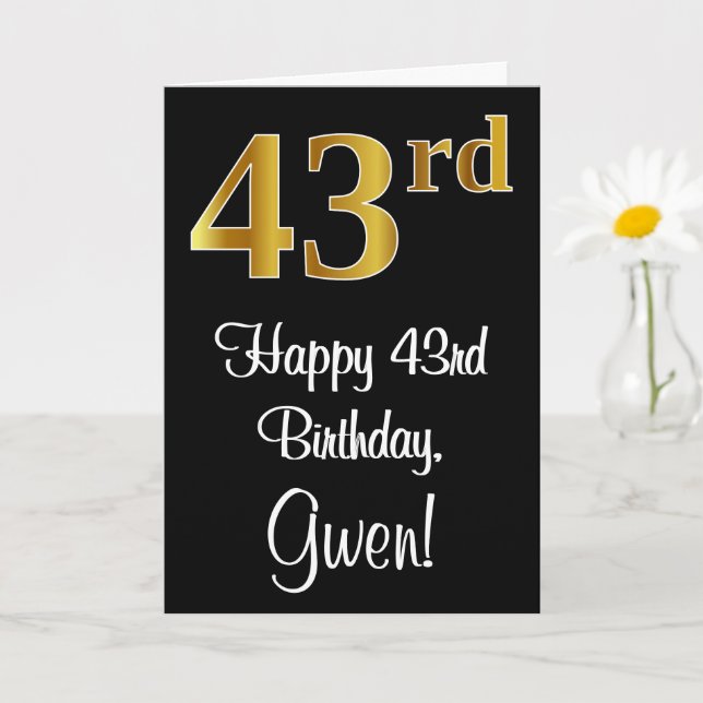 43rd Birthday ~ Elegant Luxurious Faux Gold Look # Card (Small Plant)