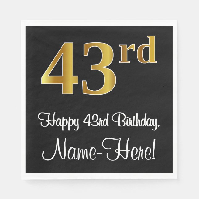 43rd Birthday ~ Elegant Luxurious Faux Gold Look # Napkins (Front)
