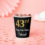 [ Thumbnail: 43rd Birthday - Elegant Luxurious Faux Gold Look # Paper Cups ]