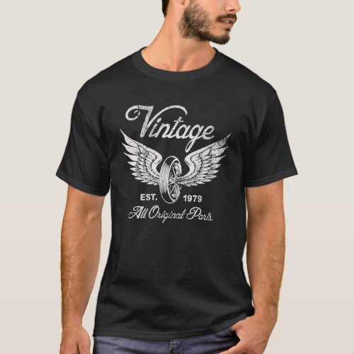 43rd Birthday Est 1979  Vintage Motorcycle Wheel  T_Shirt