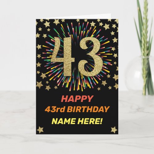 43rd Birthday Fireworks Rainbow Gold Fun Card