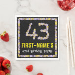 [ Thumbnail: 43rd Birthday: Floral Flowers Number, Custom Name Napkins ]