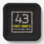 [ Thumbnail: 43rd Birthday: Floral Flowers Number, Custom Name Paper Plates ]