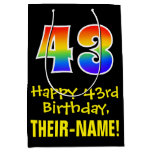 [ Thumbnail: 43rd Birthday: Fun, Bold, Colorful, Rainbow "43" Gift Bag ]
