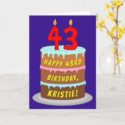 43rd Birthday Fun Cake and Candles  Custom Name Card